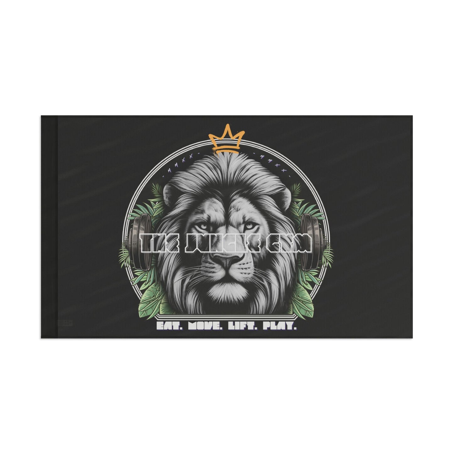 Lion Graphic Slogan Flag - BLACK