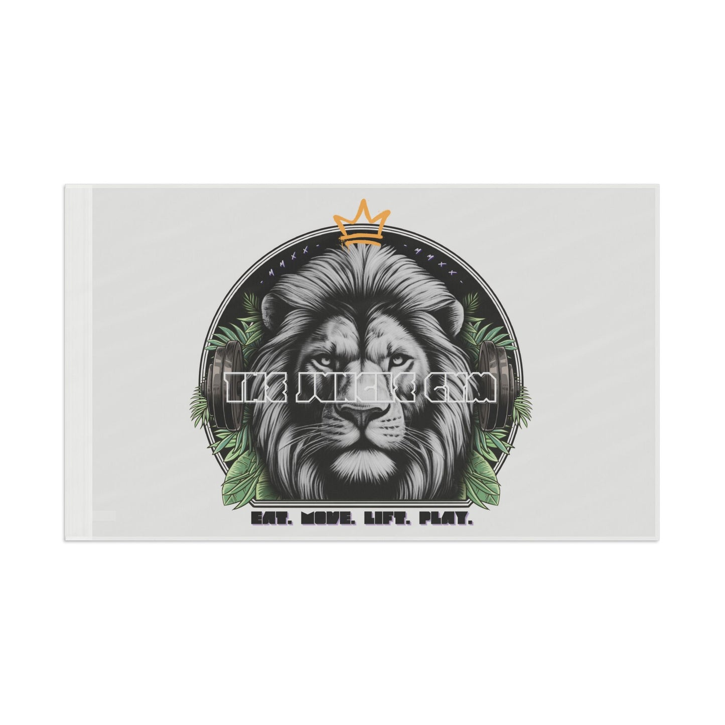 Lion Graphic Slogan Flag - WHITE