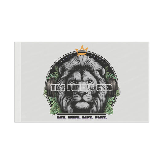 Lion Graphic Slogan Flag - WHITE